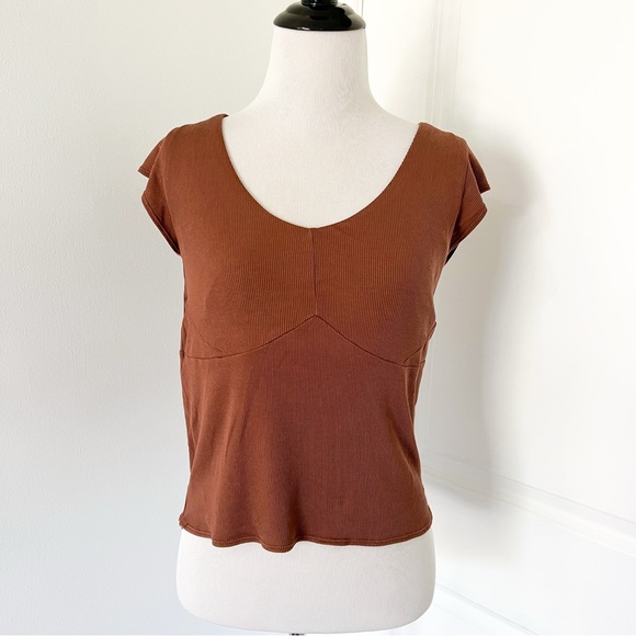Vuori Tops - Vuori Brown Sleeveless Cove V Neck Short Sleeve Top